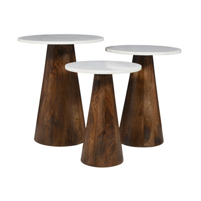 Vitalia Marble Top Three Pack Solid Wood Accent Table Set