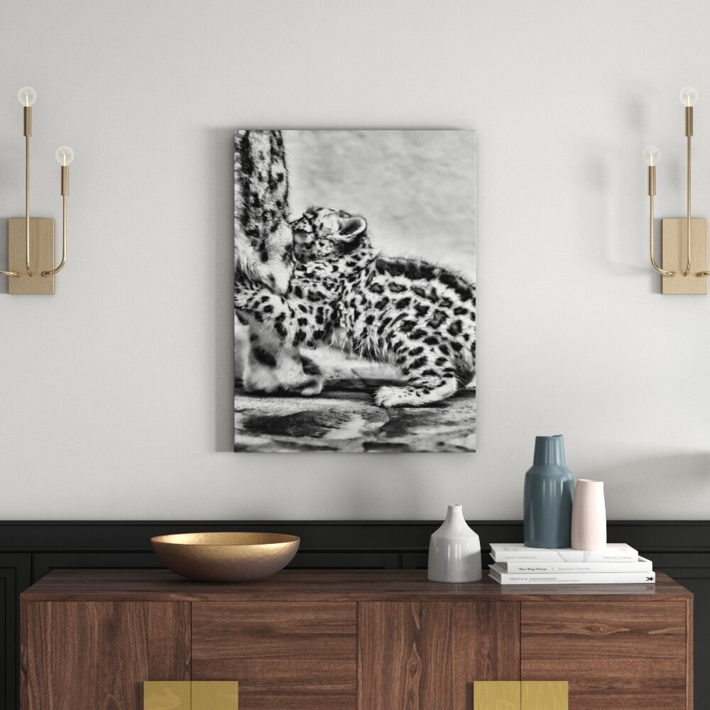 Leinwandbild Kleiner Leopard beim Spielen in Monochrom