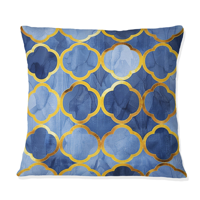 Coussin moderne moderne bleu doré Trellis Glam I, H 18 po x l 18 po