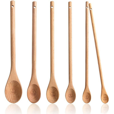 Ensemble de 6 cuillères à mesurer en bois de 6 cuillères à mesurer à long manche en bois de hêtre 1/8 c.
