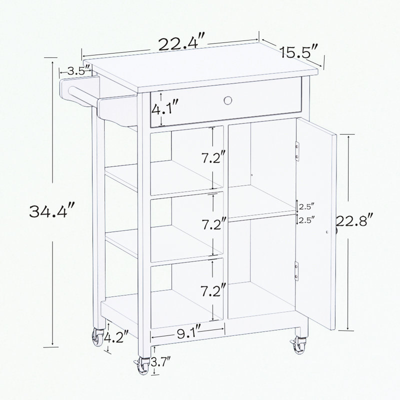 Caprece 22.4'' Wide Rolling Kitchen Island, Kitchen Cart with Towel Rack,island,coffee cart, Solid Wood