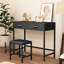 Bureau d'ordinateur noir avec 2 tiroirs, meuble-lavabo moderne avec tabouret-1848784593