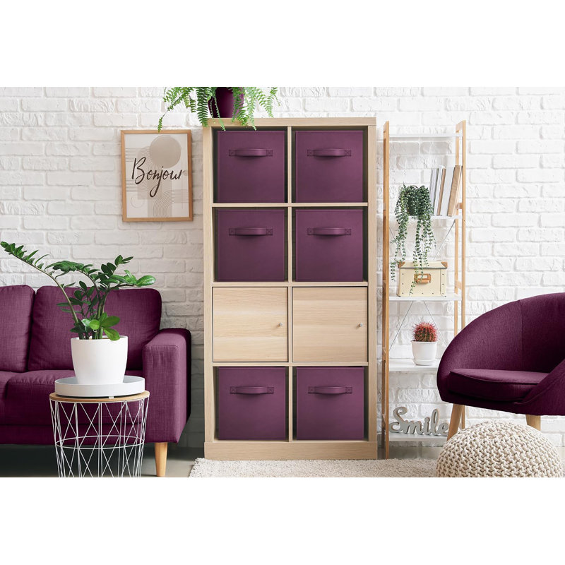 11" Foldable Fabric Storage Cube Bins with Handles, Purple