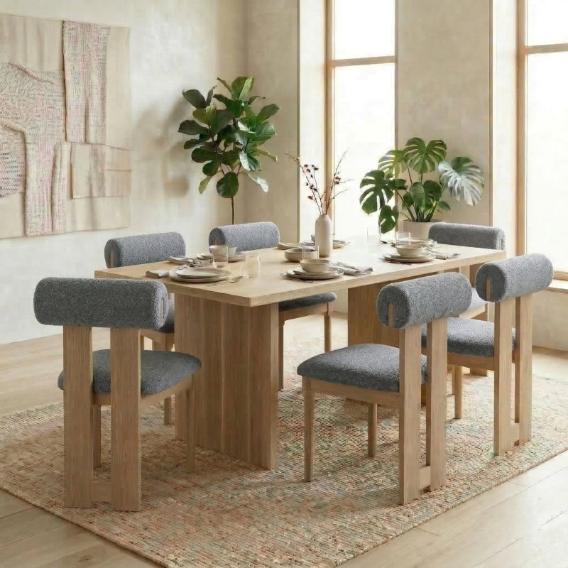 Chaise en bois massif Abentego, Gris, 6