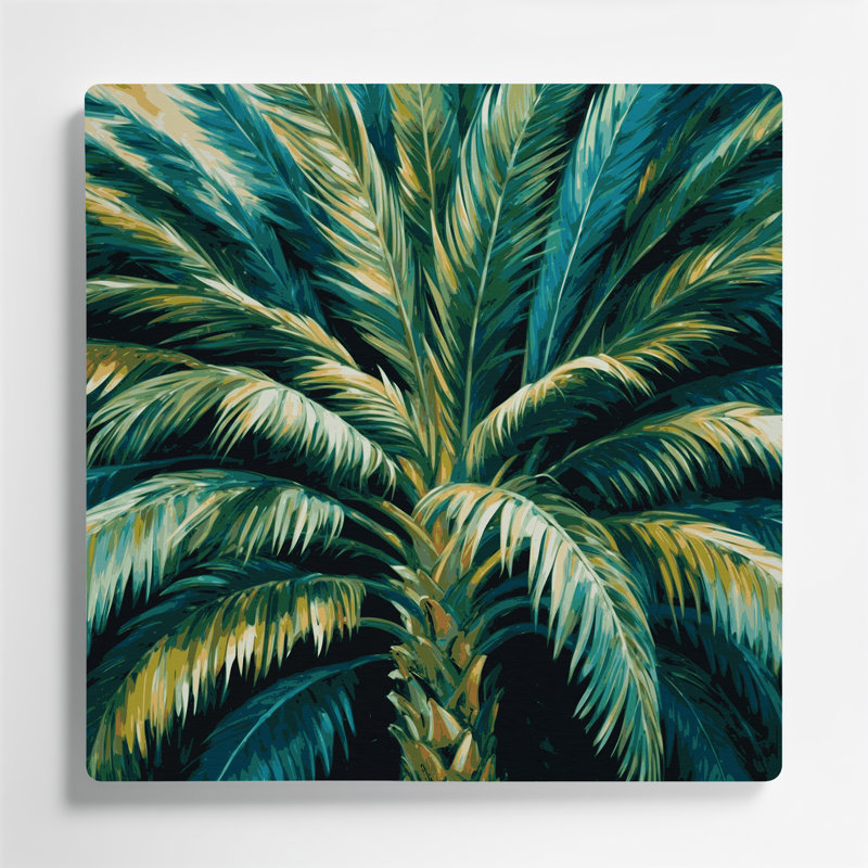 «Hawaiian Fan Palm», art mural en métal bleu, H 32 po x l 32 po