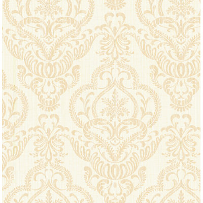 Seabrook Designs Tan Marcellette Damask Unpasted Wallpaper
