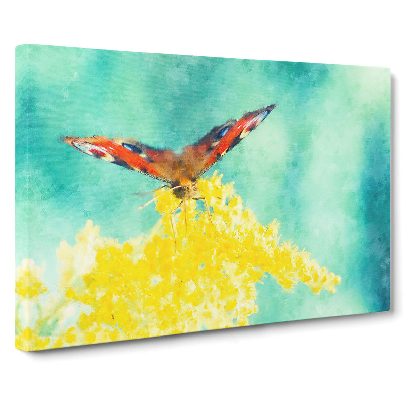 Butterfly on a Yellow Flower - Wrapped Canvas, 40cm H x 60cm W x 3cm D