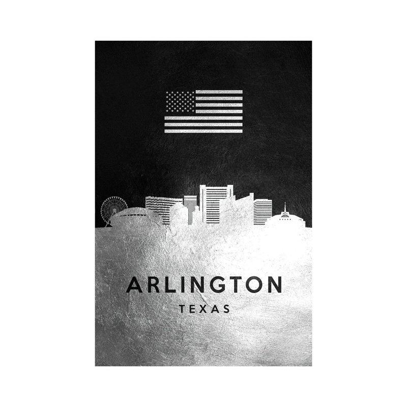 Arlington Texas Silver Skyline 1 Piece Wrapped Canvas Wall Art, 30.48 cm H x 45.72 cm W