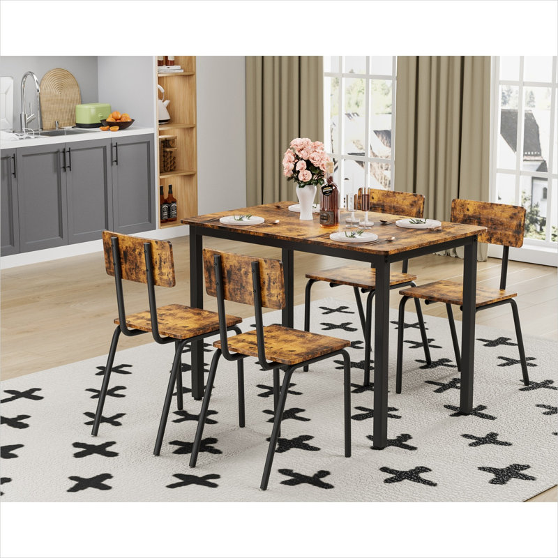 Ensemble de table de salle à manger avec 4 chaises, table de cuisine compacte de 43 pouces, finition brune, structure en métal, peu encombrant, rectangulaire
