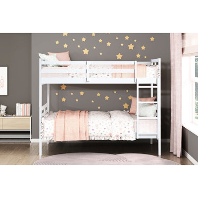 Lit superposé simple au-dessus de lit classique, blanc, cadre de lit en bois, rails sécurisés, pratique, sans sommier, finition blanche pour chambres d'amis, plateau sécuritaire avec fondation facile à utiliser, convient aux chambres de jeunes