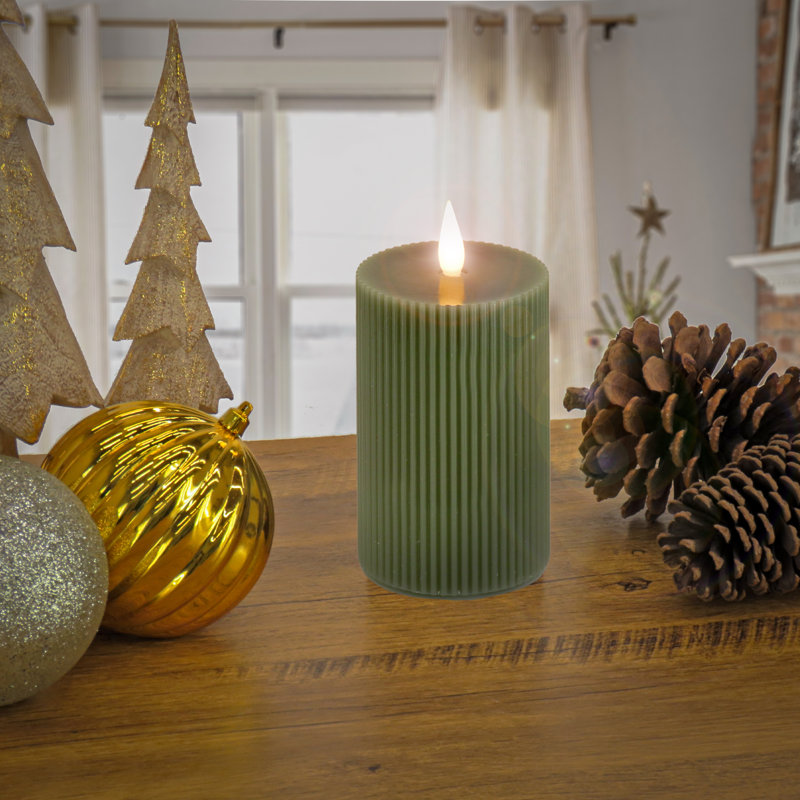 Unscented Flameless Candle, 10" H x 4" W x 4" D, Dark Green