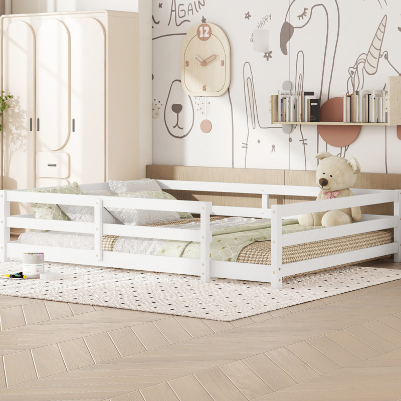 Lit pleine grandeur en bois de pin blanc, clôture pour bois multifonctionnel et confortable avec 15,7 pouces, aucun sommier requis, conception stable, assemblage rapide