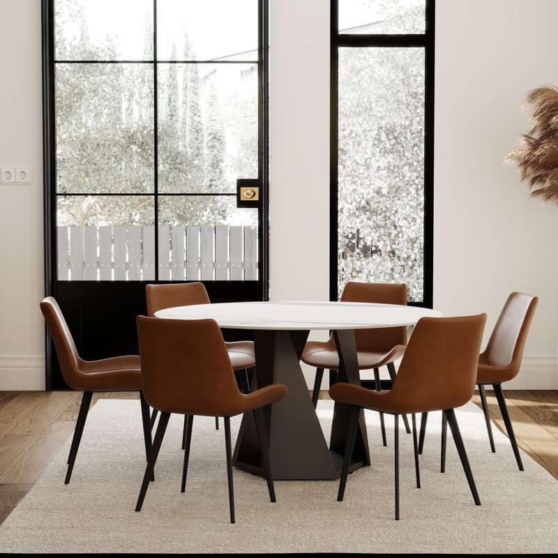 Ensemble de table de salle à manger en pierre frittée 7 pièces avec chaises en similicuir, Blanc
