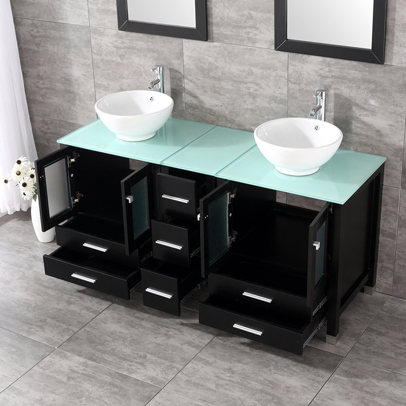 Ensemble de meuble-lavabo double 61,5 "avec miroir Nirvelli, Noir