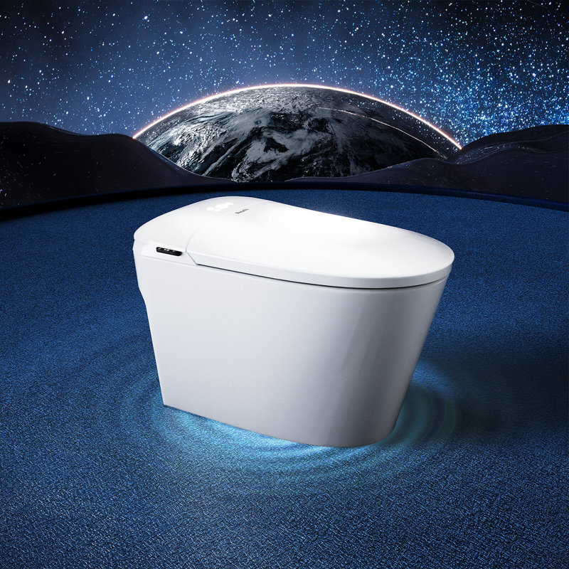 Bazyths Smart Toilet with Foam Shield, Auto Open/Close Lid, Built-in Tank, Foot Sensor Flush, Warm Dryer, Heated Seat, Self Cleaning, Comfort Height Elongated Design, 12 in. Rough In