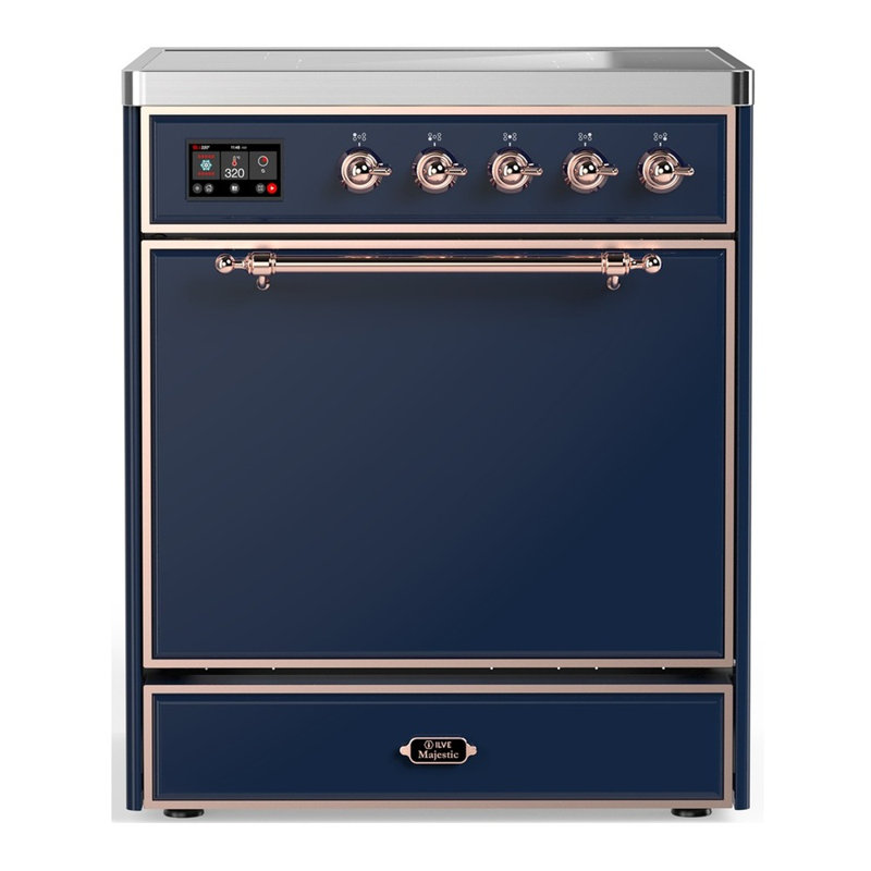 Cuisinière à induction 30 pouces avec 4 éléments à induction bleu nuit Majestic III Series (garniture cuivre), Bleu nuit