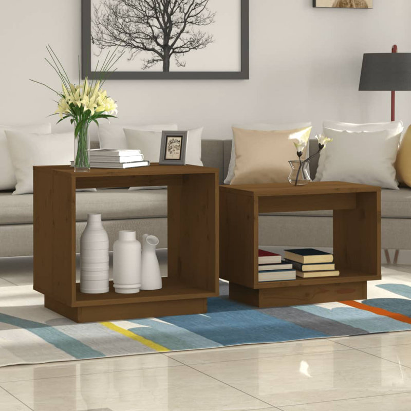 Ebern Designs Nesting Coffee Tables 2 Pcs Solid Wood Pine, Honey Brown
