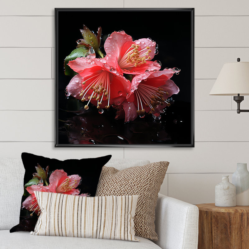 Fuchsia rose et noire - art mural fuchsia, Cadre flottant noir, 36" H x 36" W