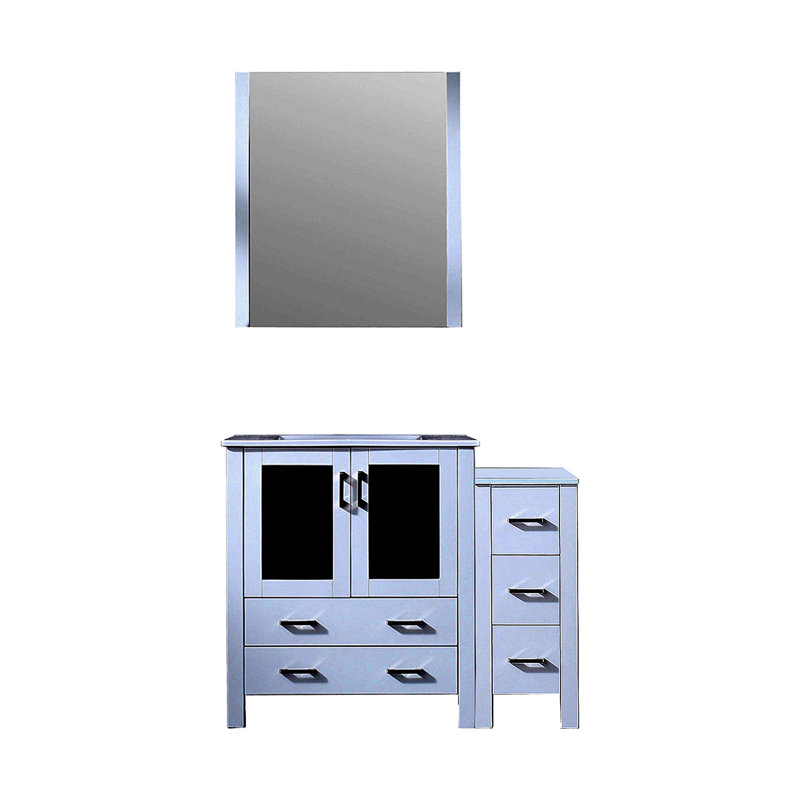 Meuble-lavabo pour salle de bain 42 po X P 18,25 po D, avec armoire latérale, plateau en céramique blanche et Miroir, Blanc