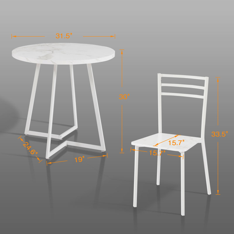 Kilwin 3-Piece Round Dining Set, Marble White/White