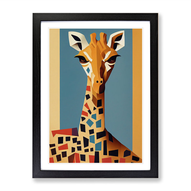 Geometric Giraffe No.2 Abstract - Single Picture Frame Print, Black, 64cm H x 46cm W x 2cm D