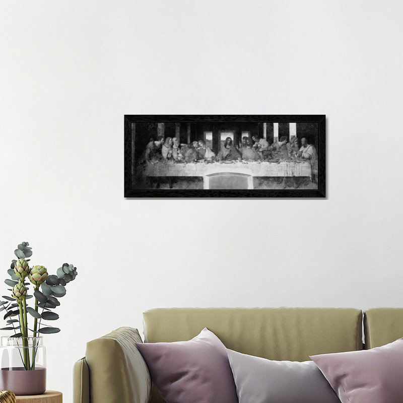 The Last Supper II by Leonardo Da Vinci - Floater Frame Panoramic Painting on Canvas, Black, 121.92 cm H x 40.64 cm W