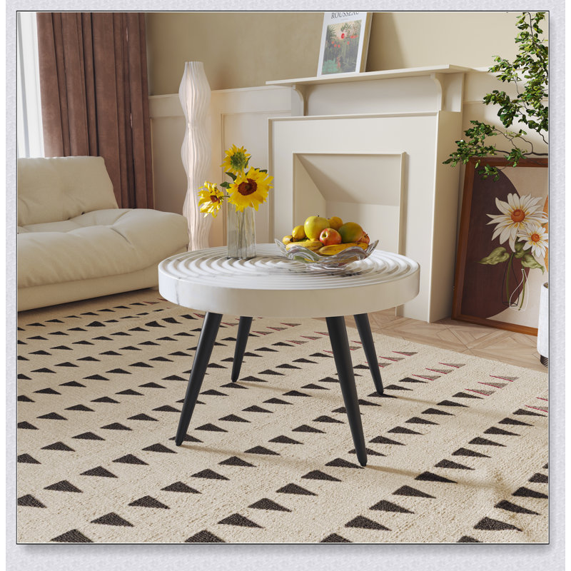 Table basse de salon de style campagnard moderne de 31 pouces, ronde avec finition naturelle et design durable, Blanc, Marbre