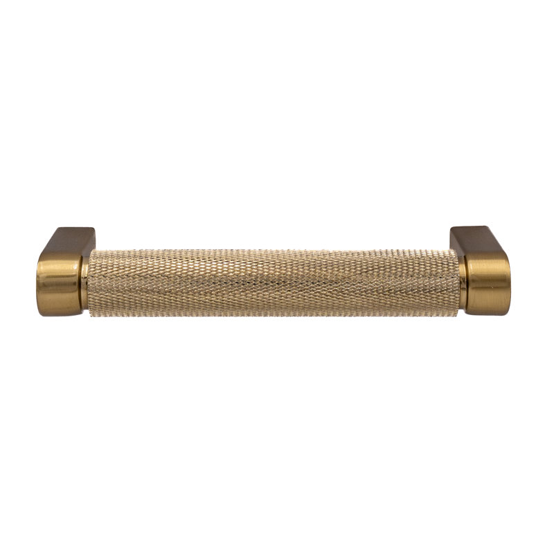Kent Knurled 4" Center to Center Satin Brass Bar Drawer Pull, 4", Satin Brass