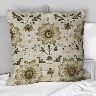 Beige noir champêtre floral chic I - coussin floral