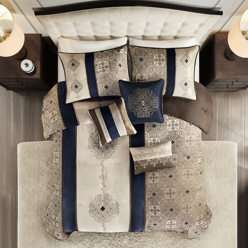 Navy Comforter - King With 18" X Pillow & Sham 2 Square 1