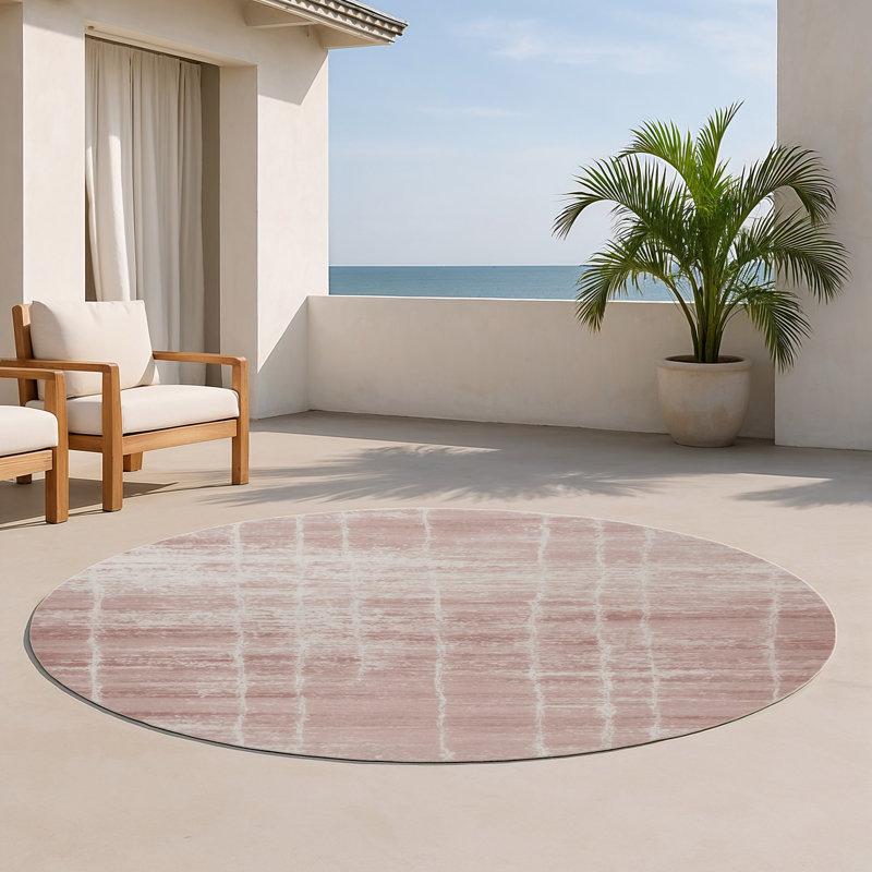 Tapis gris abstrait intérieur et extérieur, Rond 5 pi