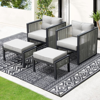 Fauteuil de patio en osier avec repose-pieds (2 pièces)