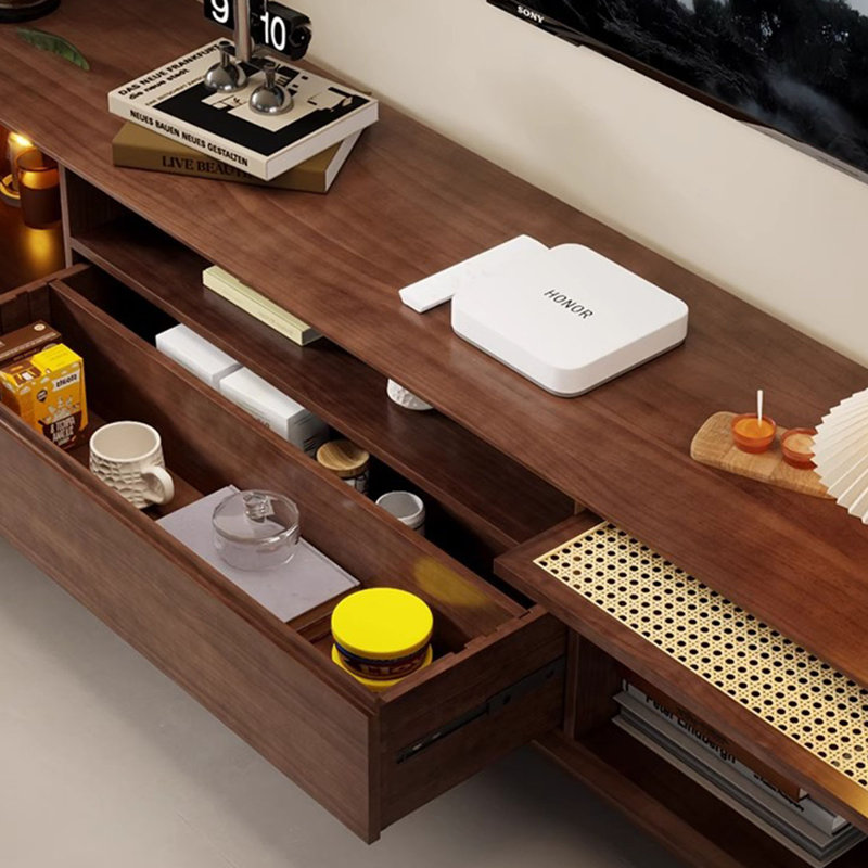 Meuble télé en bois massif brun noisette, H 21,26 po x L 78,74 po x l 15,75 po