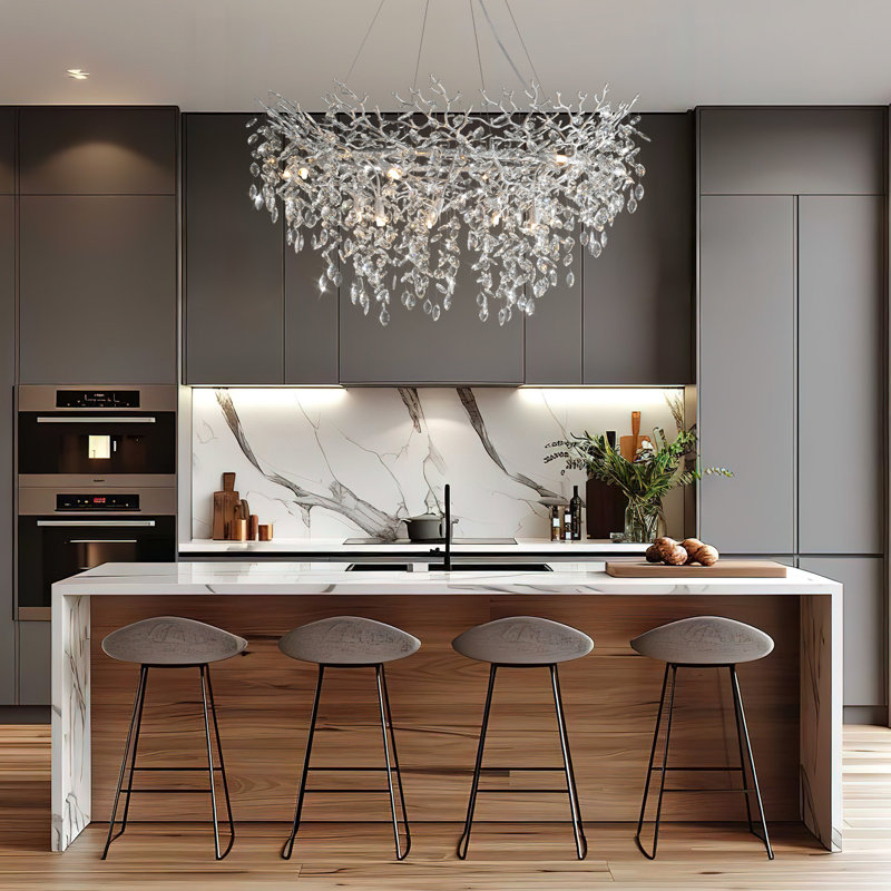 Paree Dimmable Crystal Chandelier, Silver, 27.56" H x 31.5" W x 31.5" D