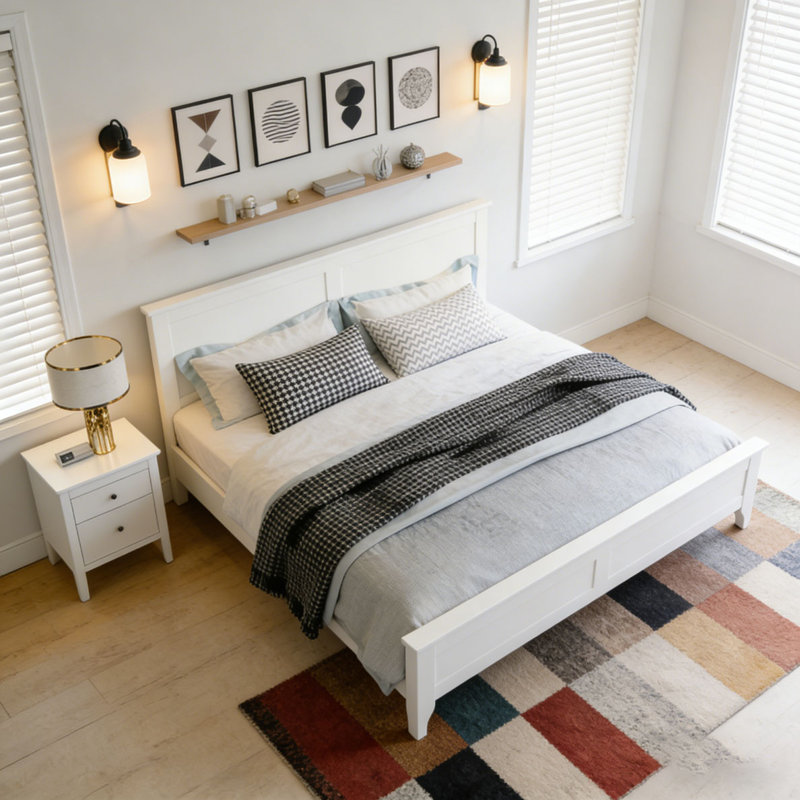 Lit plateforme Modern, Blanc, Très grand lit