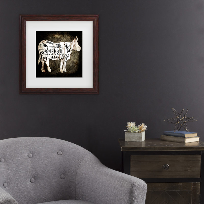 Brown Framed Canvas Print of Butcher Shop Cow Diagram