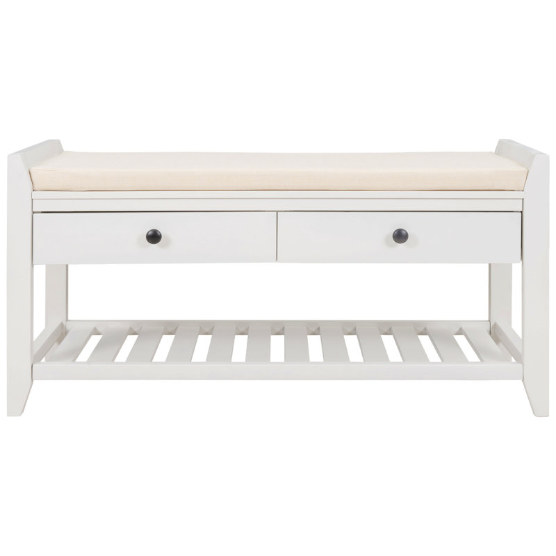 Shoe Rack With Cushioned Seat And Drawers, Multipurpose Entryway Storage Bench, White