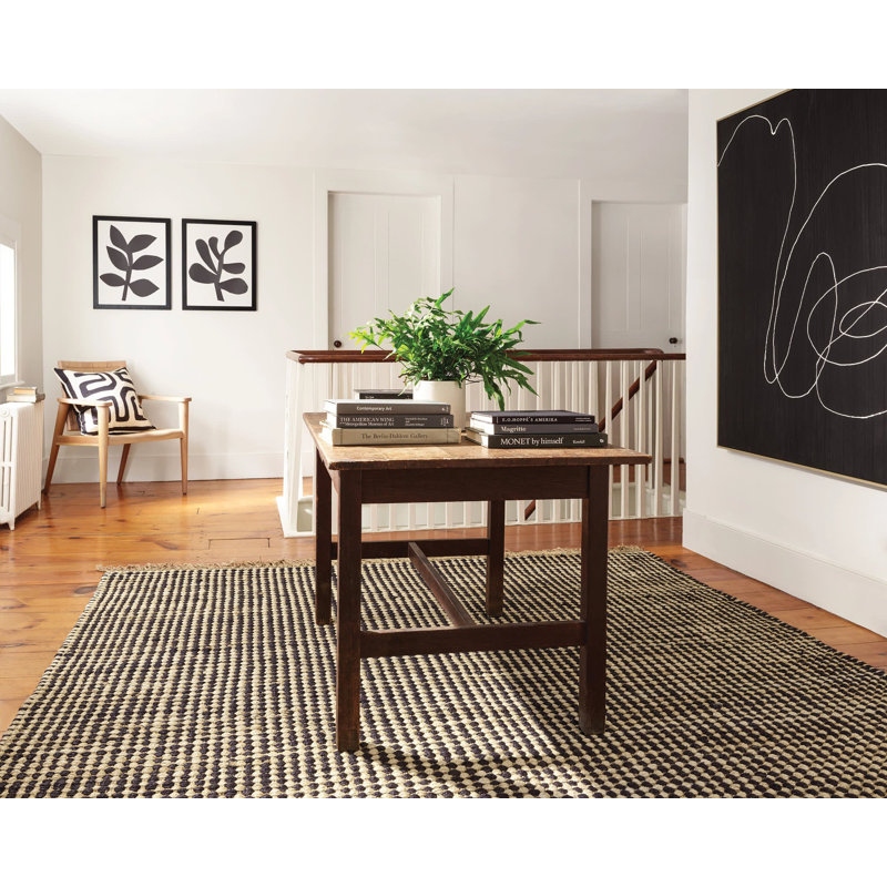 Kuba Black Handwoven Jute Rug, Rectangle 2' x 3'