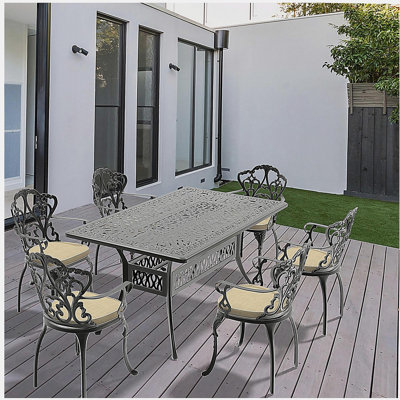 7-Piece Set Of Cast Aluminum Patio Furniture With Black Frame and Off-white Seat Cushions(same as: W1710S00090)