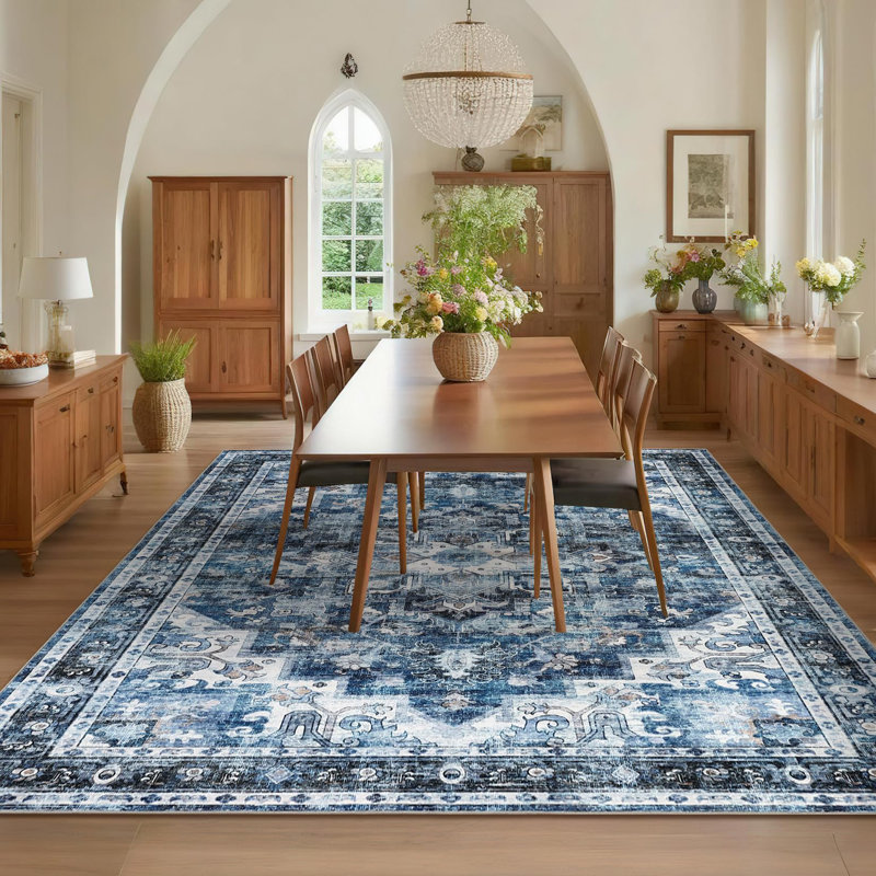 Rectangle Abstract Washable Area Rug, Blue, Rectangle 160 x 230 cm