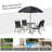 Outsunny 6 Piece Patio Dining Set for 4 with Umbrella, Outdoor Table and Chairs with 4 Folding Dining Chairs & Round Glass Table for Garden, Backyard and Poolside, Black-124073650-124073652
