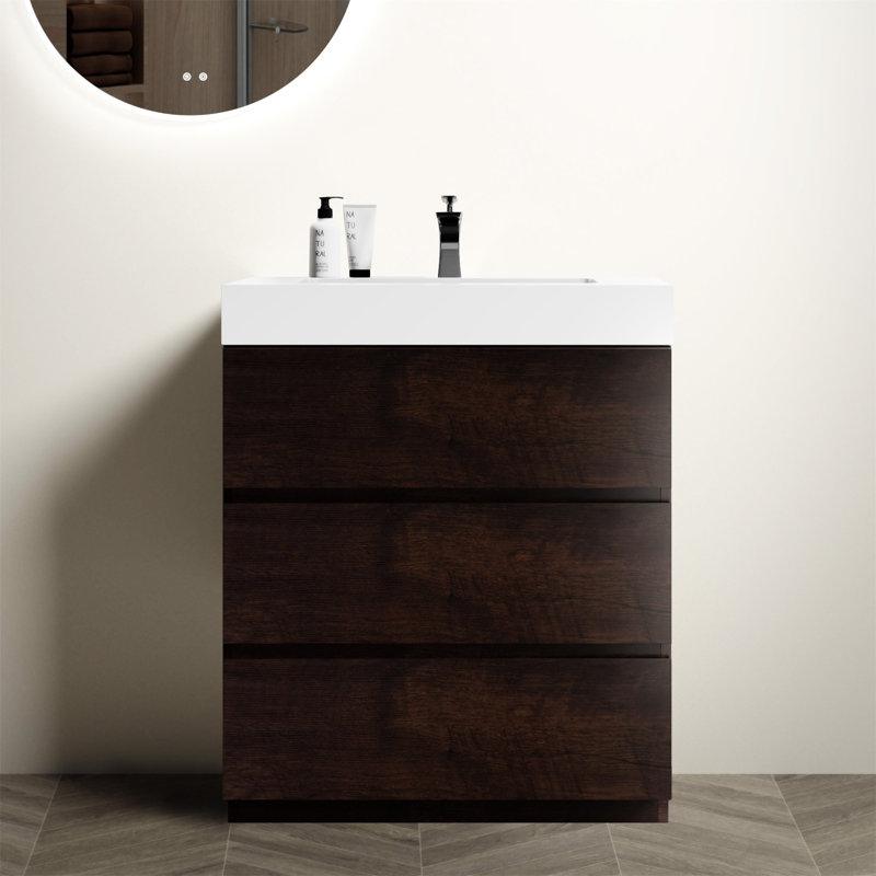 Alice 30" Walnut Bathroom Vanity With Sink, Walnut, Black