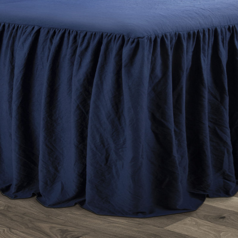 Reyna Microfiber Ruffle Skirt Bedspread Set, King Bedspread + 2 King Shams, Navy