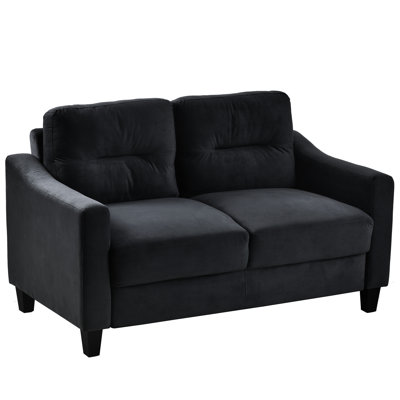Hardwood Frame Velvet Couch, Adds Elegance To Living Room Modern 2 Couch In Velvet, With Reinforced , Black For Office