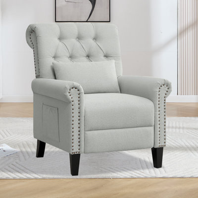 30" W Classic And Upholstered Soft Pushback Recliner With Rivets