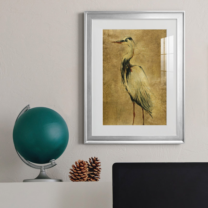 «Gold Crane at Dusk II», peinture sur toile encadrée, H 18,5 po x l 24,5 po x P 1,5 po, Argent