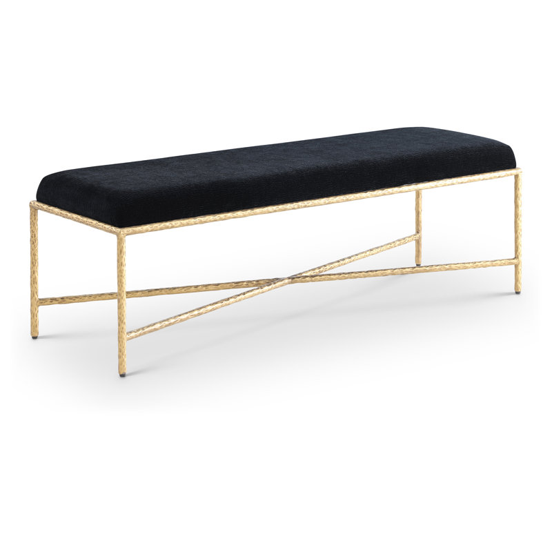 Iyania Chenille Fabric Bench, Gold, Black Chenille Fabric