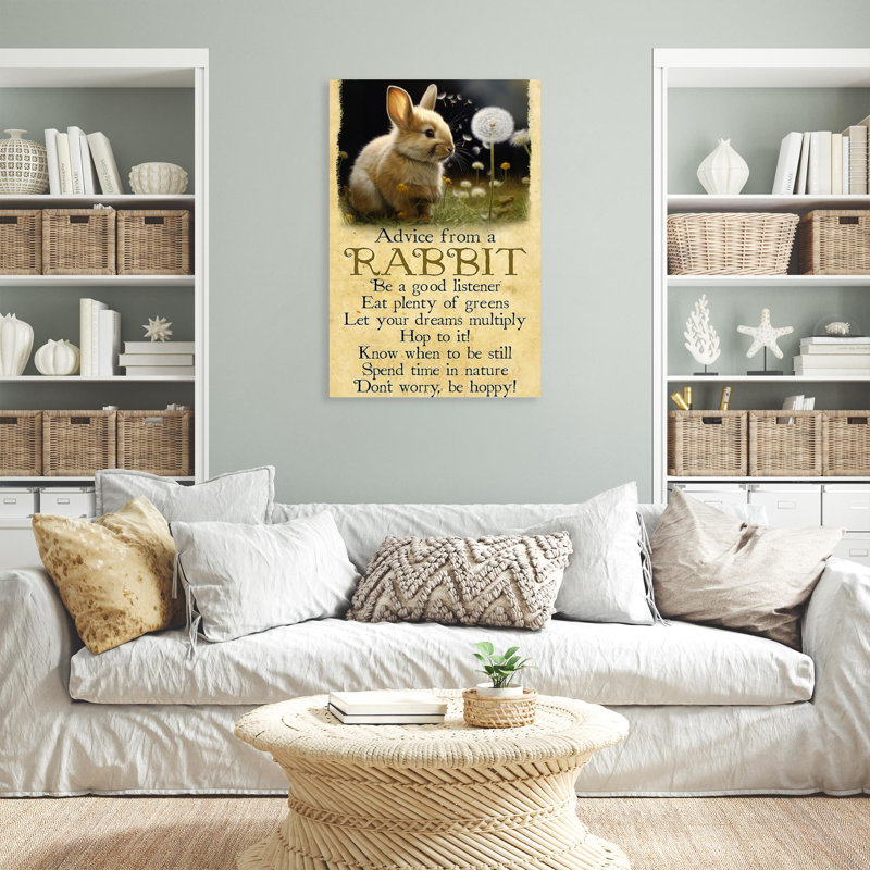 "Conseils d'un lapin", reproduction d'art graphique sur toile tendue, H 14 po x l 11 po x P 1,25 po