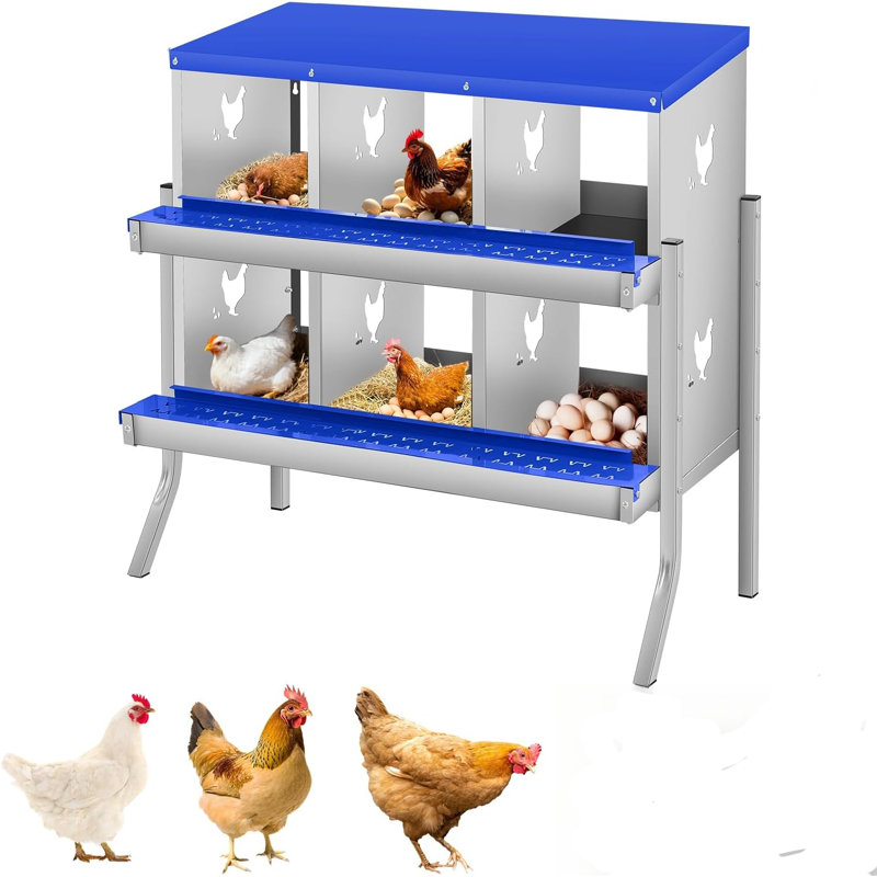 Chicken Nesting Box, 6 Compartments Nesting Box for Chickens, Two-Tier Metal Chicken Egg Laying Box with Large Vented Holes Wall Mounting for Easy Egg Collection