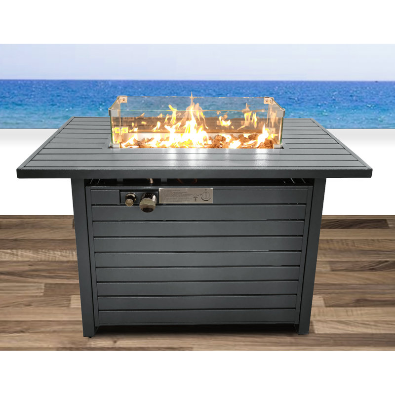 Propane Fire Pit - 19.41 In Depth, Gray Color, Heat 42''l Table Weather-, 25.06 Height, Modern